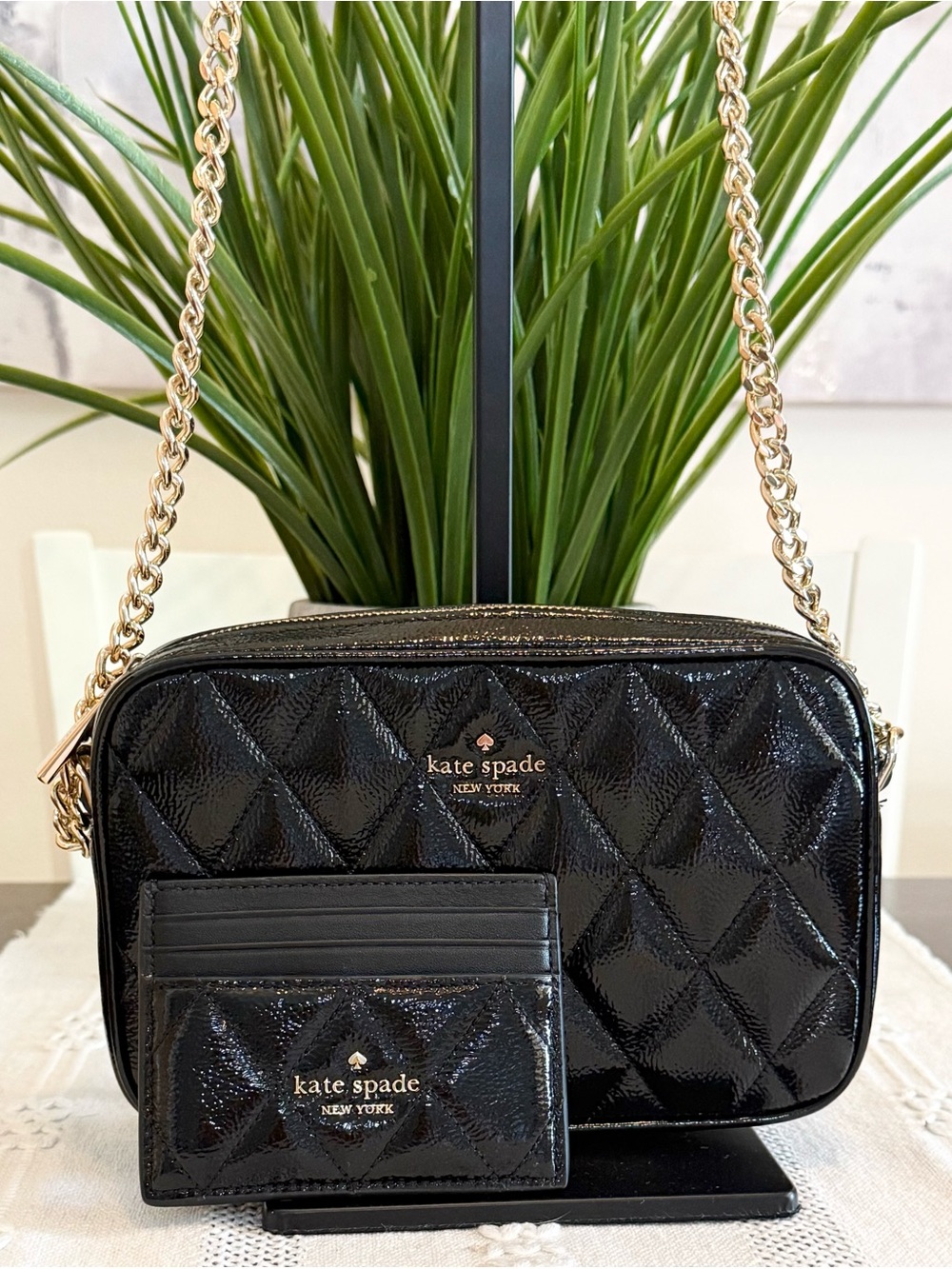 Kate Spade Glimmer Quilted Patent Leather
Crossbody Card Case Set